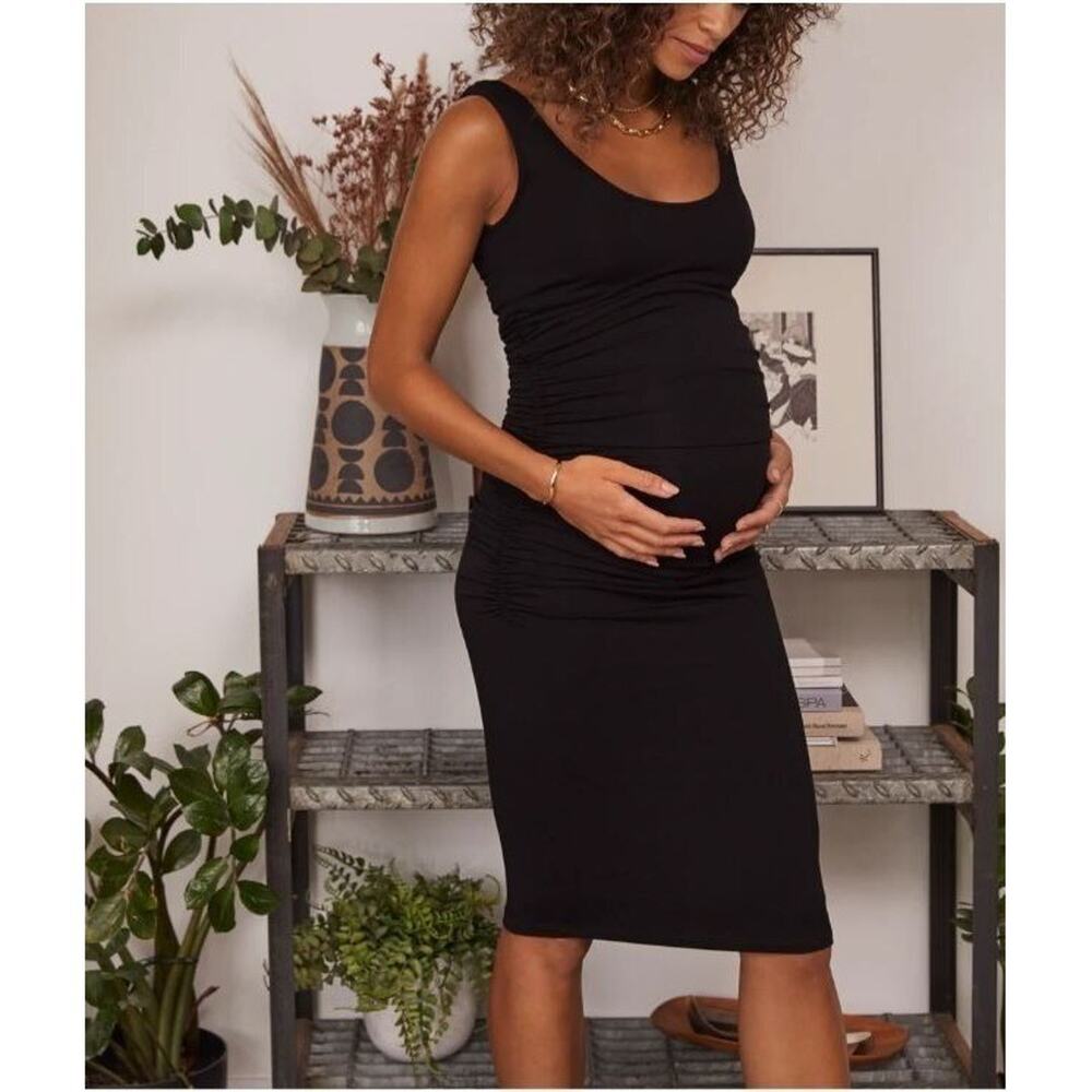 Isabella Oliver Ellis Maternity Black Tank Dress Ruched Side Size 2 Size 6